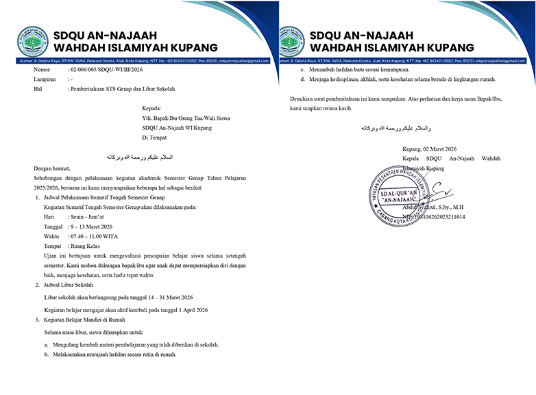 Pemberitahuan STS Genap dan Libur Sekolah
